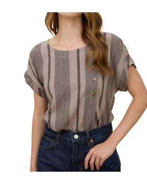 Blu Pepper Stripe Cuff Sleeve Top - Gray