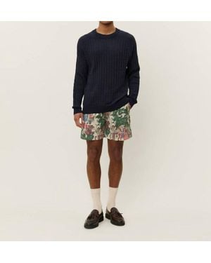 Les Deux Fabian Linen Crewneck Knit Sweatshirt - Blue