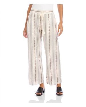 Karen Kane Stripe Embroidered Cropped Drawstring Pants - Natural