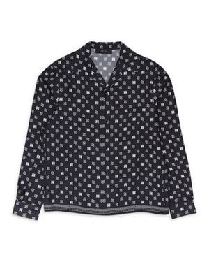 Amiri Ma Repeat Logo Long-Sleeve Camp/ Dress Shirts - Black