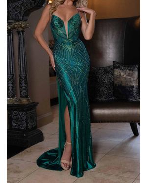Rachel Allan Fitted Stone Plunging Sweetheart Gown - Black
