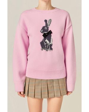 2.7 August Apparel Bunny Rhinestone Bow Sweater - Pink