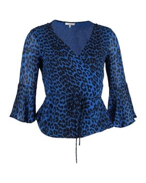 Ganni Viscose Wrap Animal Print Blouse - Blue