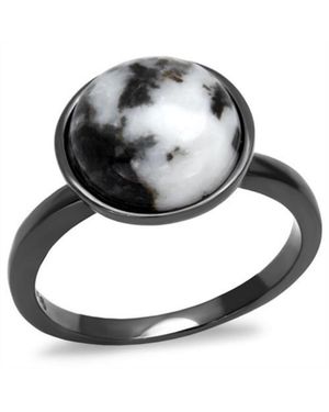 Fashnzfab Ip Light Stainless Steel Ring With Semi-Precious Hematite - Metallic