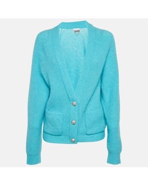 Ganni Sky Rib Knit Embellished Cardigan - Blue