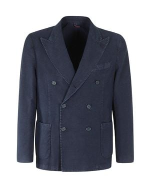 Santaniello Double Breasted Jacket Linen Cotton Armoured - Blue