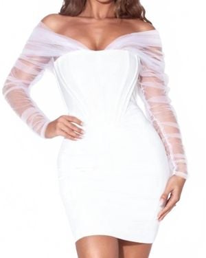 Miss Circle Off Shoulder Mesh Sleeve Corset Dress - White