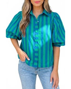 Aapparella Stripe Tie Sleeve Button Down Shirt - Blue