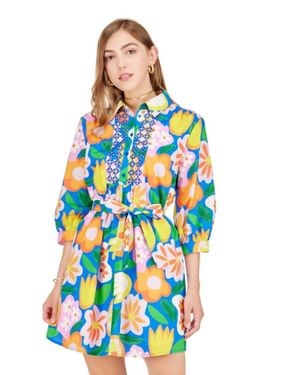 J joy Embroidered Shirt Dress - Blue