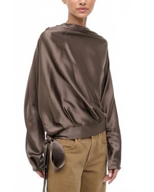 STAUD Phoebe Silk Top - Brown