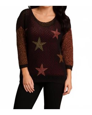 French Kyss Crochet Star Crew Long Sleeve Top - Black