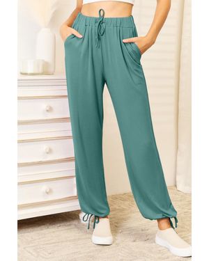 TRUEDAMES Full Size Soft Rayon Drawstring Waist Pants With Pockets - Green