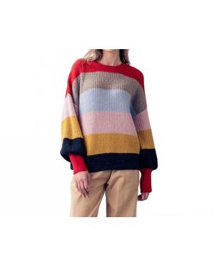 Trend:Notes Striped Puff Sleeve Sweater - Multicolor