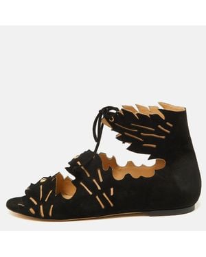 Charlotte Olympia Suede Eve Leaf Flat Sandals - Black