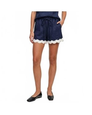 Naked Zebra Scallop Trim Linen Shorts - Blue