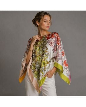 TRUEDAMES Cross Flower Print Scarf Poncho - Green