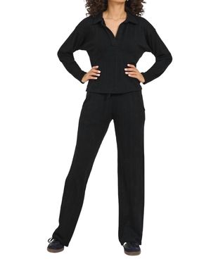 Astrologie CA Brushed Cozy Open Polo Top - Black