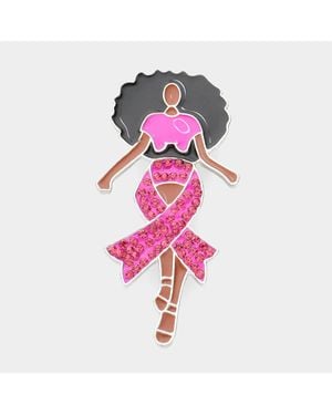 Fashnzfab Ribbon Accented Enamel Metal Afro Girl Pin Brooch - Pink