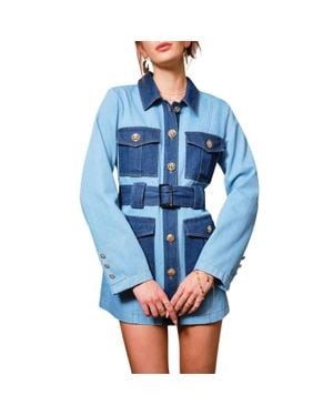 Blue B Two Tone Belted Denim Twill Dress - Blue