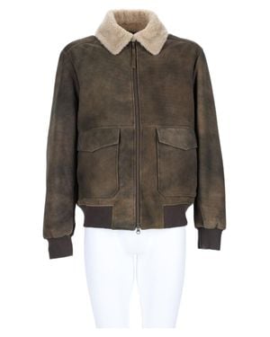 Colamarino Suede Bomber Jacket With Plush Shearling Collar And Vintage Appeal - Brown