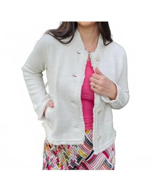 NIC+ZOE Fringe Knit Bomber Jacket - Gray