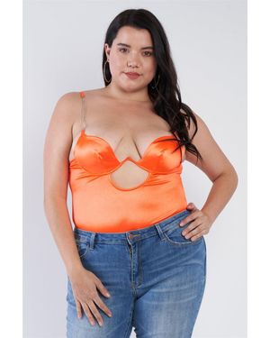 TRUEDAMES Plus Size Silk Chain Spaghetti Strap High Thong Center Cut Out Bodysuit - Orange