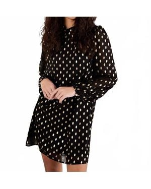 Apricot Ikat Foil Polka Dot Long Sleeve Shift Dress - Black