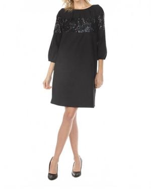 Joseph Ribkoff Sequined Puff Sleeve Shift Dress - Black