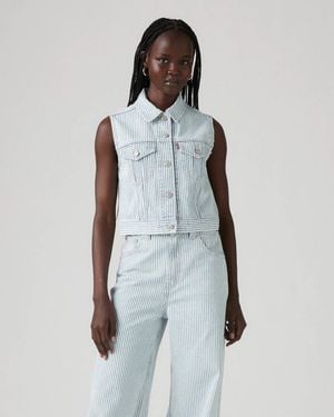 Levi's Trucker Vest Light Stripe Denim Button Front Pall437 - White