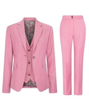 TruClothing 3 Piece Suit Plain Tailored Fit Business Formal Dress - Pink