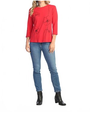 Jess & Jane Sketch Printed Cotton Top - Red