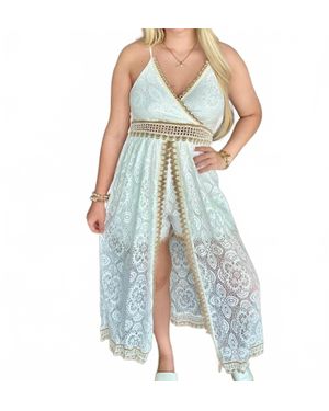 Original USA Geo Floral Lace Crochet Accents Maxi Dress - Blue