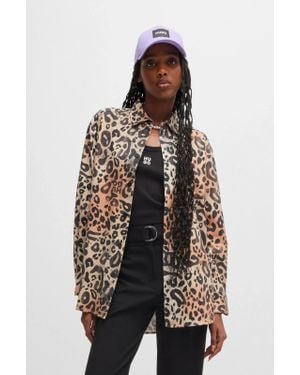 BOSS Blouse Leopard Print Twill Long Sleeve Oversized Fit Fts98 - Multicolor