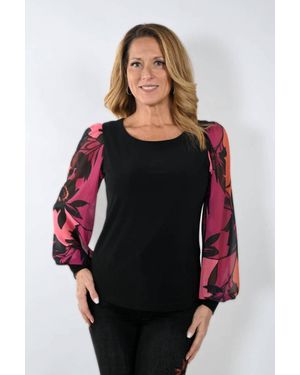 FRANK LYMAN Mckenna Floral Sleeve Top - Black