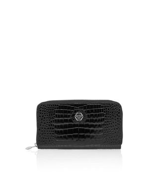 Philipp Plein Rounded Zip Wallet Cocco Shiny - Black