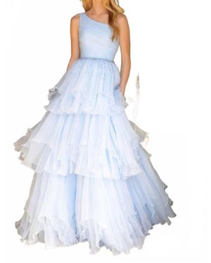 Ava Presley One Shoulder Tiered Ruffle Ball Dress - Blue
