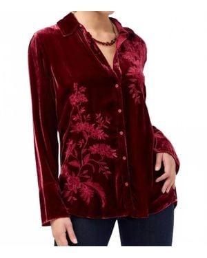 Johnny Was Velvet Vintage Button Down Shirt - Red