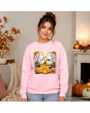 OrnamentallyYou Pumpkin Campfire Halloween Sweater - Pink