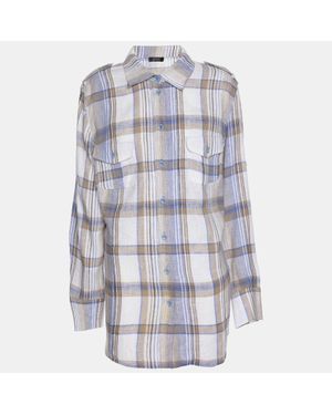 Basler Check Linen Long Sleeve Shirt - Blue