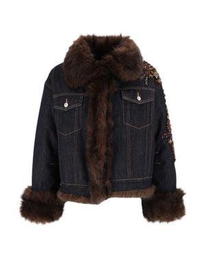 Ermanno Scervino Faux Fur Trim Cropped Denim Jacket - Black