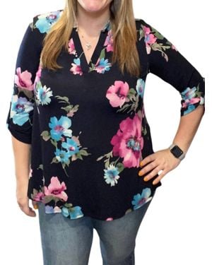 Honeyme Floral Gabby Tunic Top - Blue