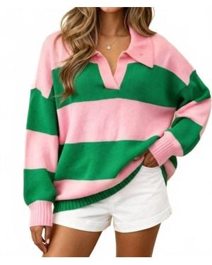 Blu Pepper Collared Striped Knit Top - Green