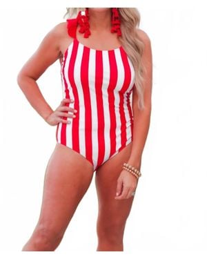 Jess Lea Chasing The Sun Striped One Piece Swimsuit - Red