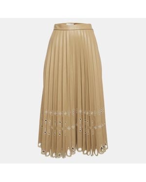 Jonathan Simkhai Leather Pleated Laser-Cut Harden Midi Skirt - Natural
