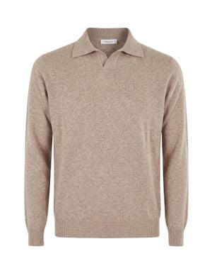Kangra Sand Extrafine Merino Wool Skipper Collar Sweater - Natural