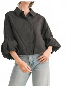 En Merci On Call Bubble Sleeve Button Down Top - Gray