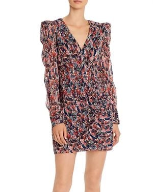 Aqua Abstract Feather V-Neck Dress - Red