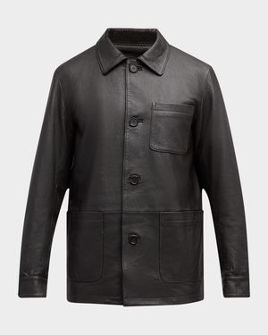 Neiman Marcus Cordoba Lamb Leather Chore Jacket - Black