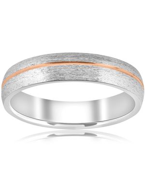 Pompeii3 5Mm 14K Rose Two Tone Brushed Wedding Band - Metallic
