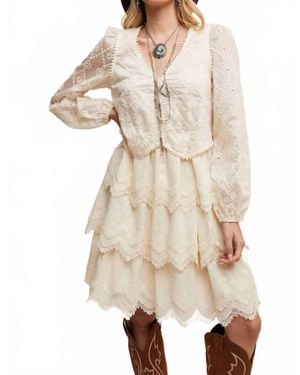 Listicle Tiered Scallop Embroidered Mini Dress - Natural